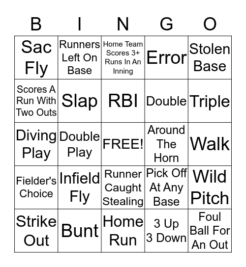 KHS Softball Bingo Card