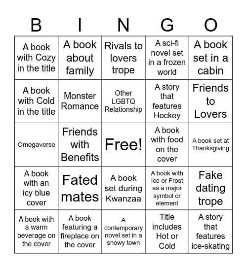 Uhmegaverse Winter Romance Bingo Card