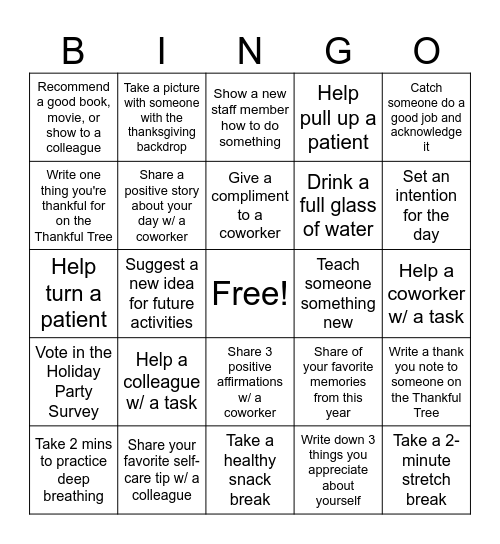 Gratitude Bingo Card