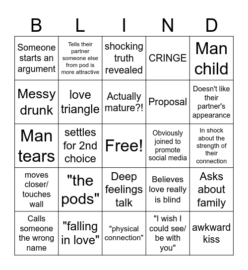 Love is Blind Bingo Card