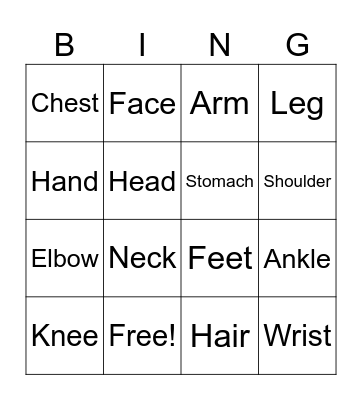 Human Body Bingo Card
