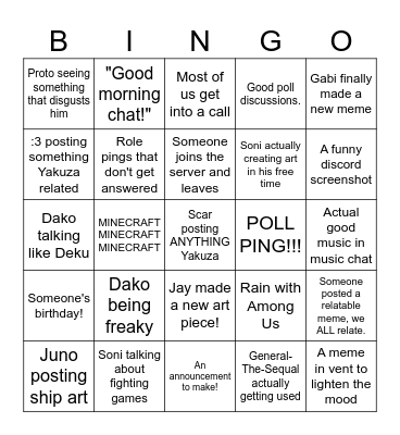 Bitchin' Server Bingo Card