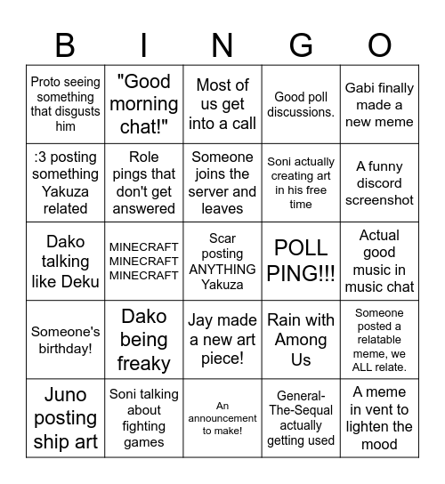 Bitchin' Server Bingo Card