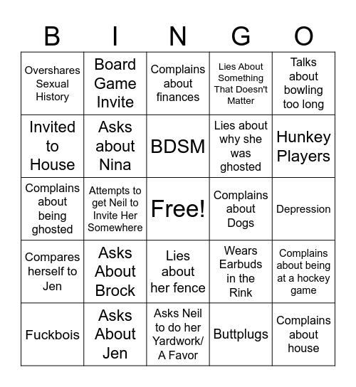 Natalie's Hockey Date Bingo Card