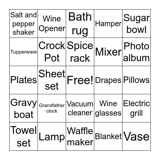 M & M Wedding Bingo Card