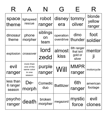 Power rangers bingo Card