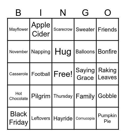 THANKSGIVING Bingo Card