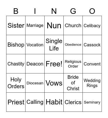 Catholic Vocations Bingo Card