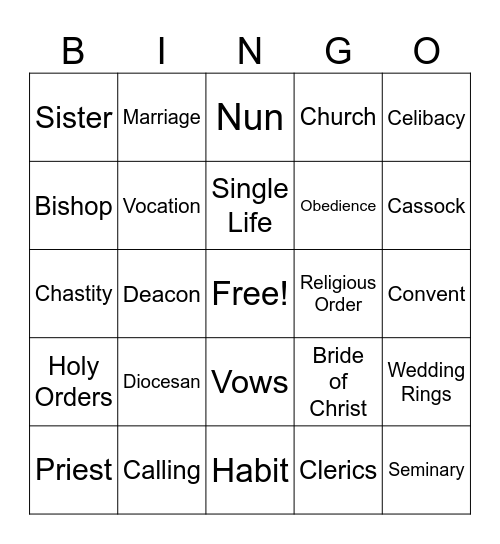 Catholic Vocations Bingo Card