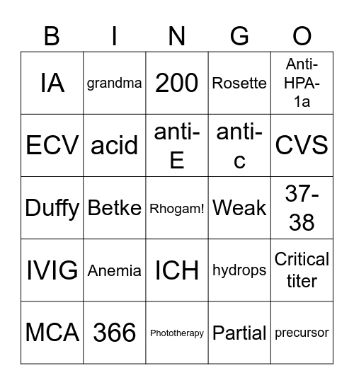 Rhogam! Bingo Card