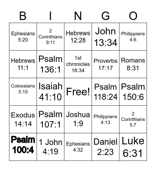 Bible Verse Bingo Card