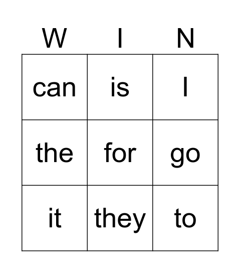 I Can Read Heart Words Bingo Card
