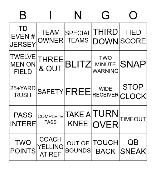 2017 SUPER BOWL BINGO GAME Bingo Card