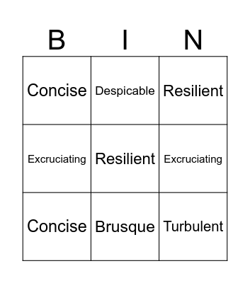 Vocabulary Bingo Card