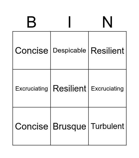 Vocabulary Bingo Card