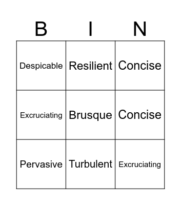 Vocabulary Bingo Card