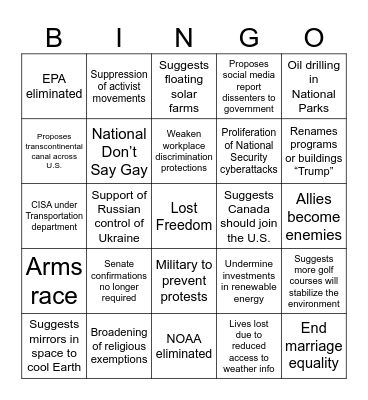 Crazy Trump Sh_t 2nd Term Bingo Card