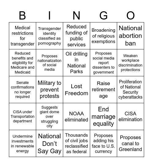 Crazy Trump Sh_t 2nd Term Bingo Card