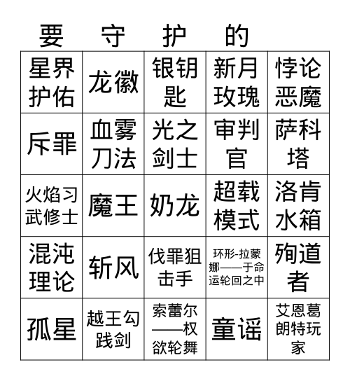 无限trpg强度宾果by末学 Bingo Card