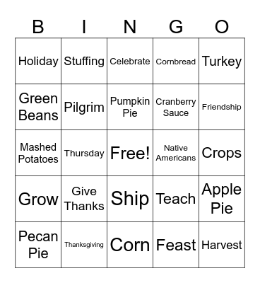 Thanksgiving Bingo Card