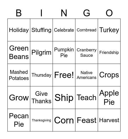 Thanksgiving Bingo Card