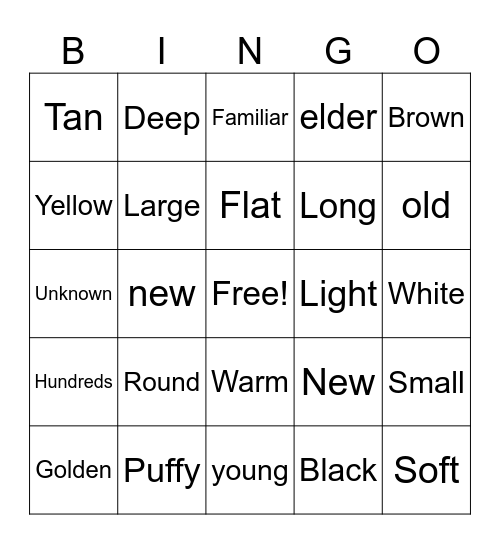 Fry Bread Adjective Bingo Card