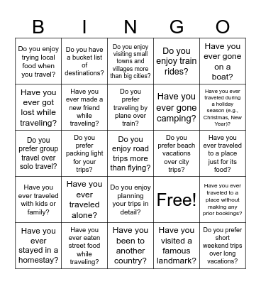 Travel Bingo Card