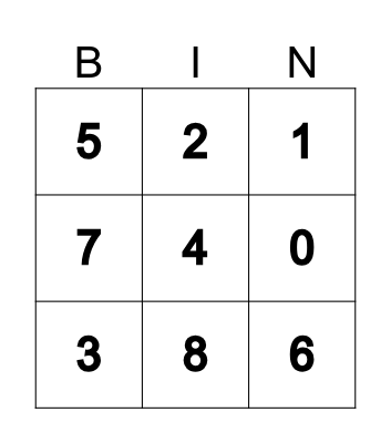 NUMBER BINGO Card