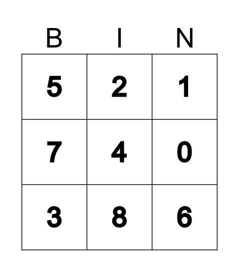 NUMBER BINGO Card