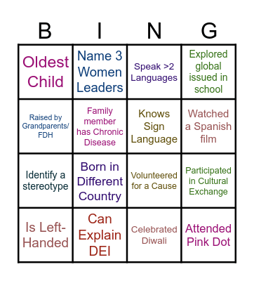 DEI Bingo Card