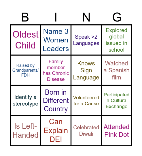 DEI Bingo Card