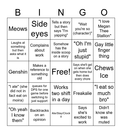 Natalie Bingo Card