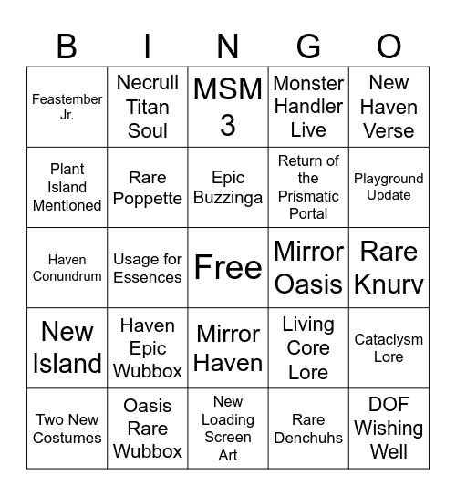 Feastember Act 2 Bingo Card