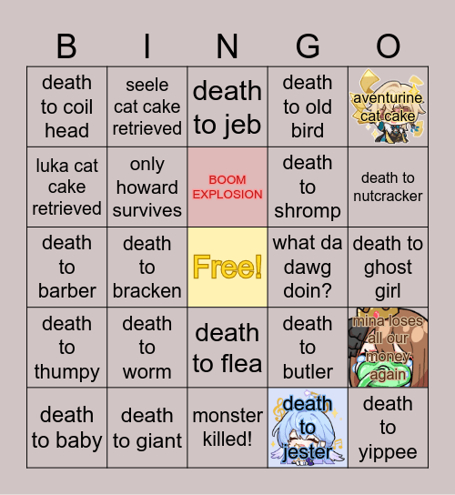 TVAG bingo (I didn't make this name) Bingo Card