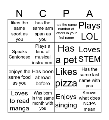 Find someone who... Bingo Card