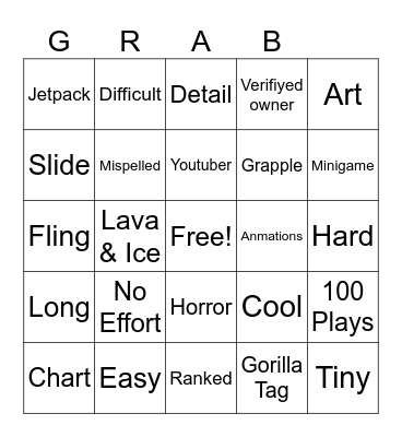 Grab Level Bingo Card