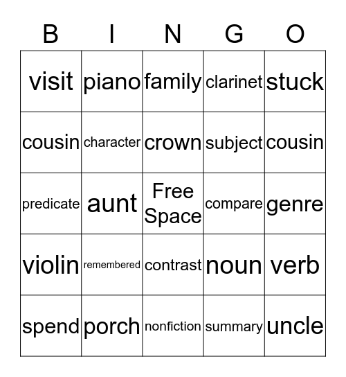 Vocabulary BINGO Card