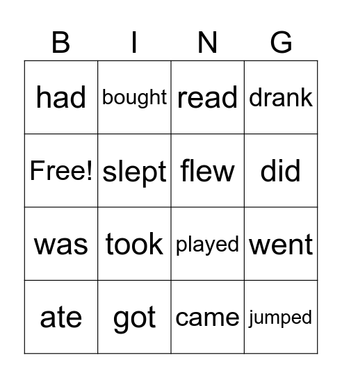 PAST SIMPLE Bingo Card