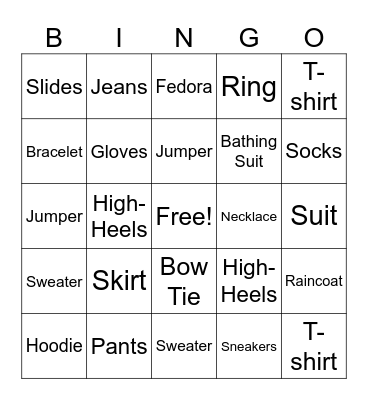 Fashion Bingo Card