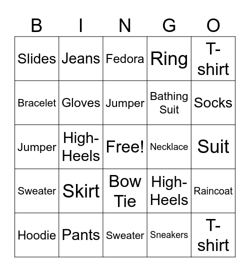 Fashion Bingo Card