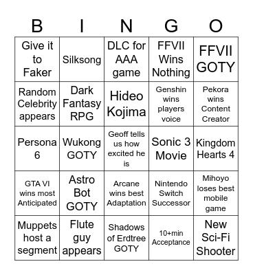 Geoff Bingo Card