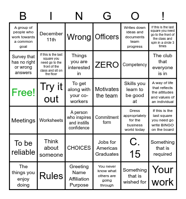 JAG Bingo Card