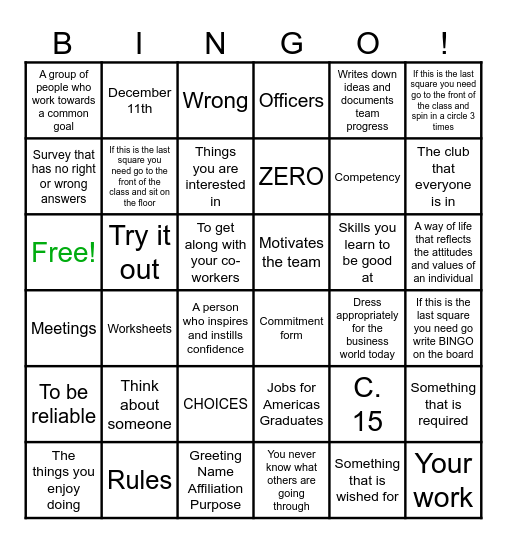JAG Bingo Card