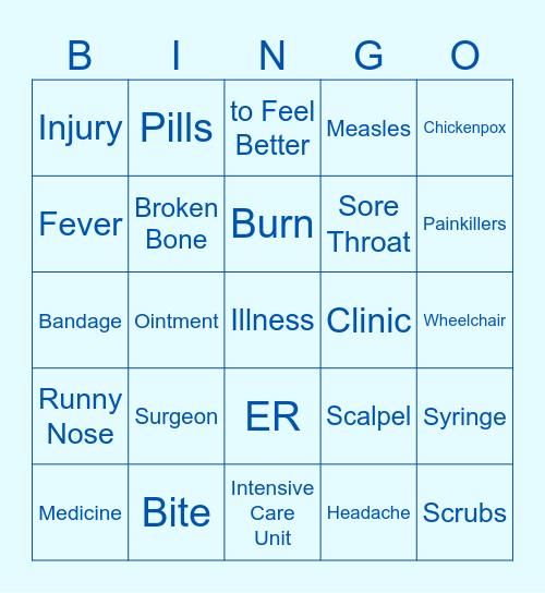 Illness and Injury - Visiting the Doctor - The Hospital Bingo Card