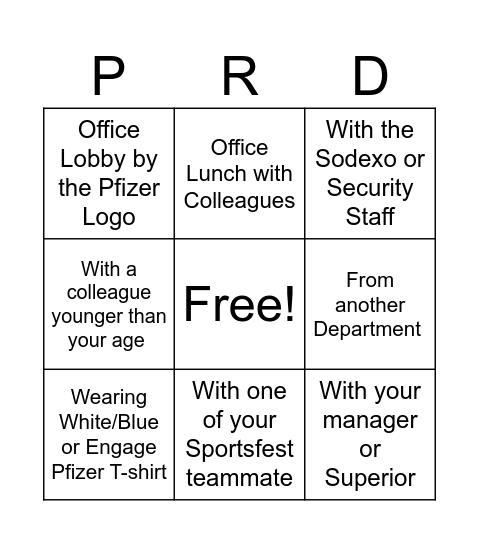 One PRD Human Bingo Card