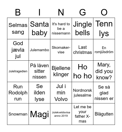 MUSIKKBINGO Card