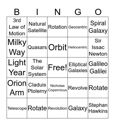 Astronomy  Bingo Card