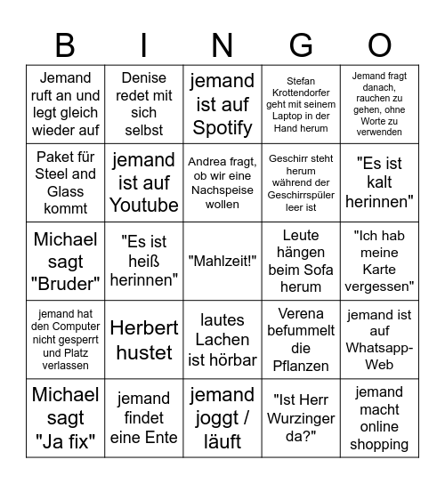 Büro Bingo Card