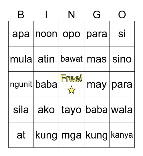 Mga Salitang Gamitin Bingo Card