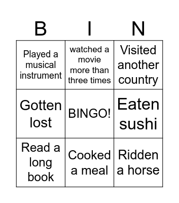 Untitled Bingo Card